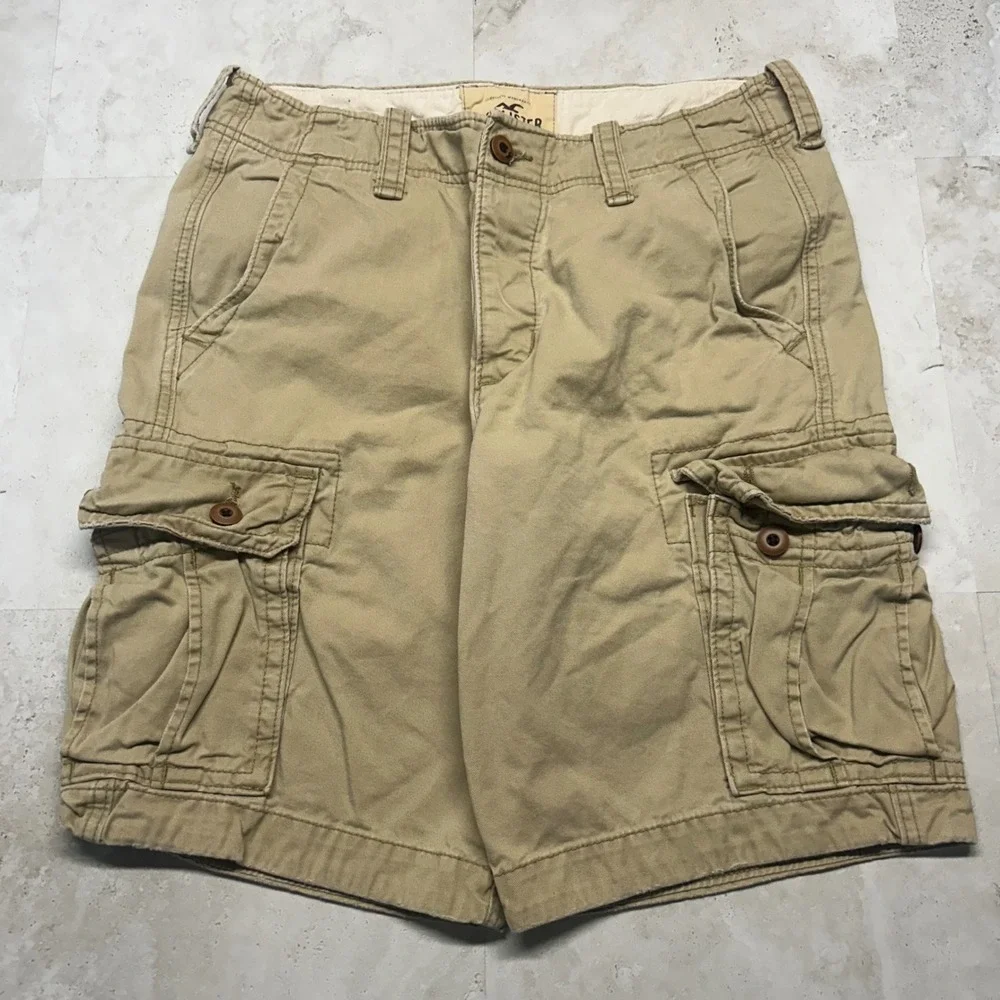 Hollister Cargo Shorts Khaki Tan Mens 32 Utility Pockets Rugged Summer Gorpcore